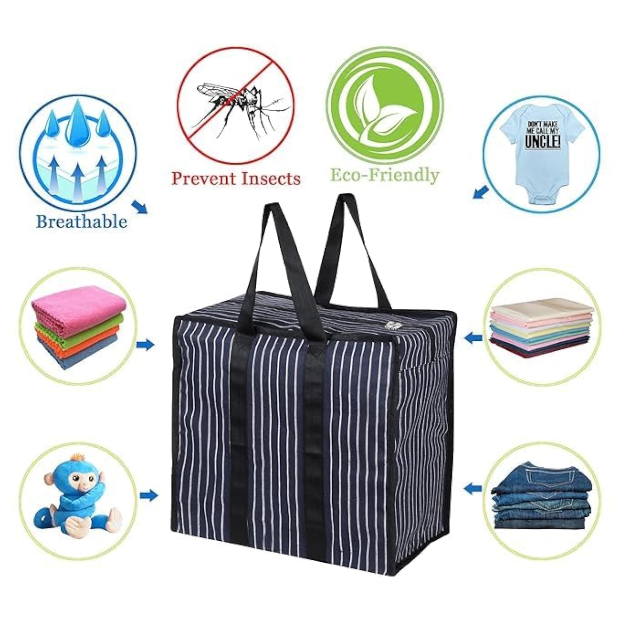 New Large Striped Tote Bag, Black and White